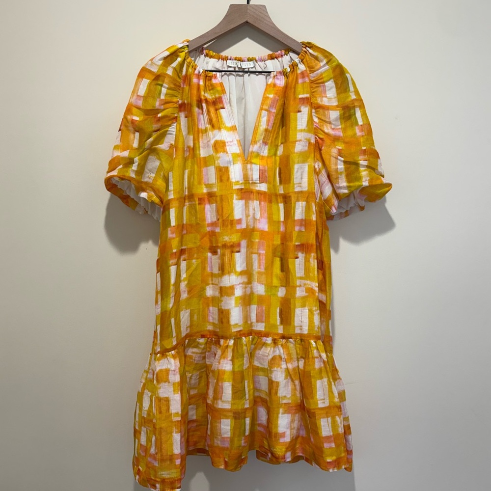 Marie Oliver Greta Golden Madras Mini Dress